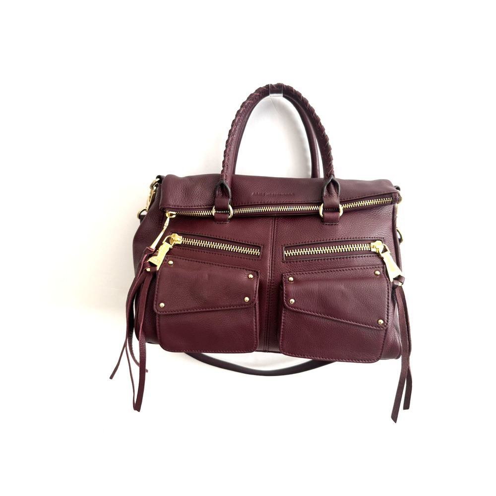 Aimee Kestenberg Burgundy Leather Satchel with Gold Hardware